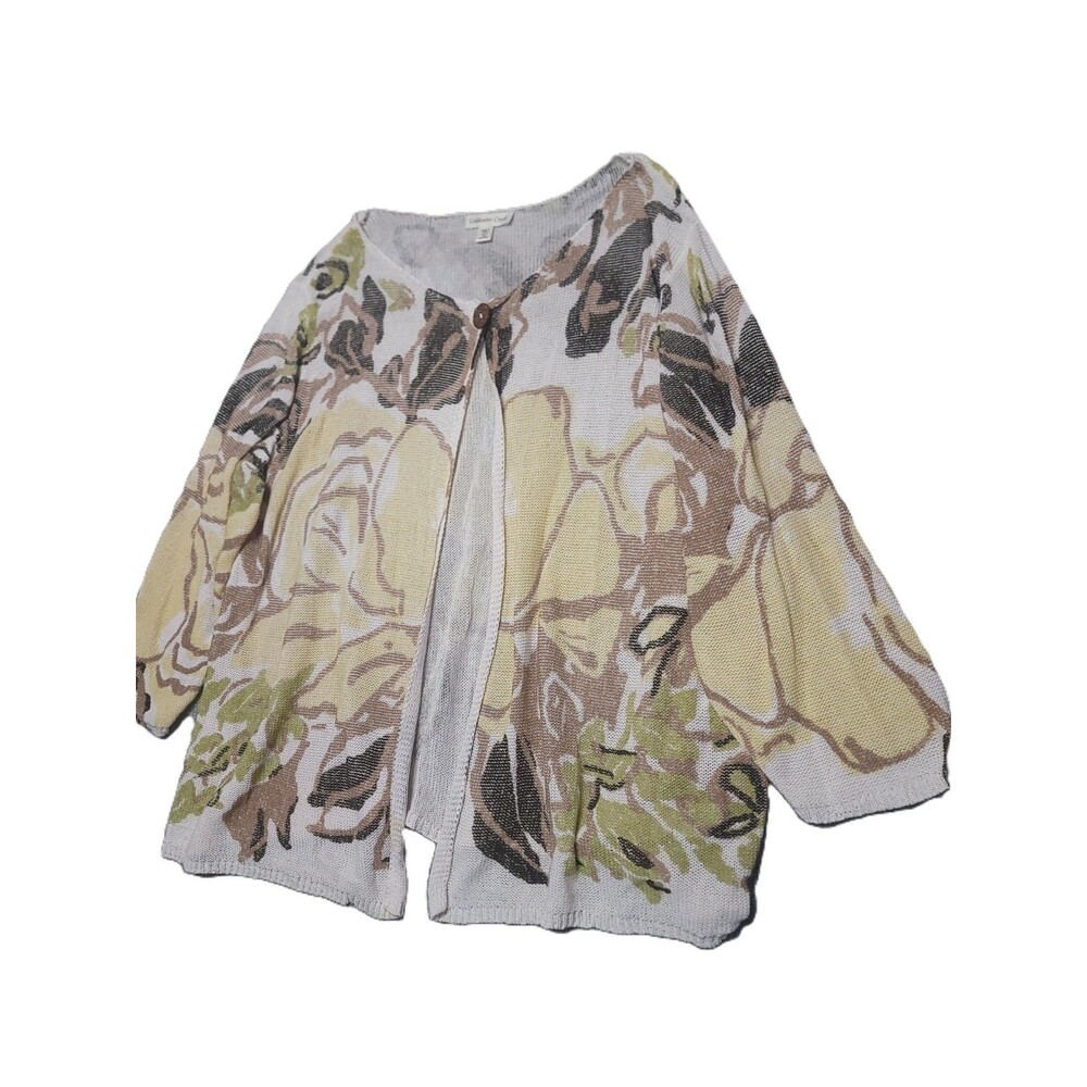 Coldwater Creek Knit Cardigan Sweater Size 3X (24-26) Floral One Button Closure